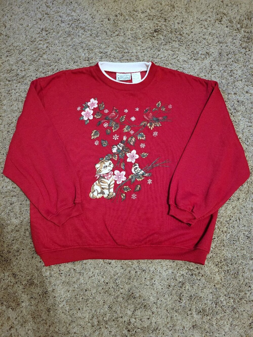 90s Basic Editions Cat Cherry Blossom Floral Pink Grandma Sweatshirt